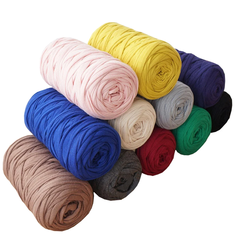 

400g/lot 2pcs Knit Wool DIY Hand Knitting for Rugs Woven Thread Elastic Cotton Cloth Yarn Crocheted Basket Rug Blanket Hat
