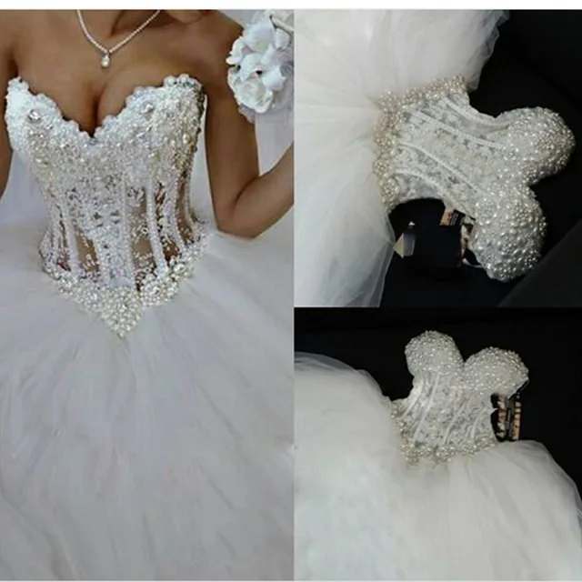 Árabe 2017 vestidos de novia brillante de perlas de cristal de lujo
