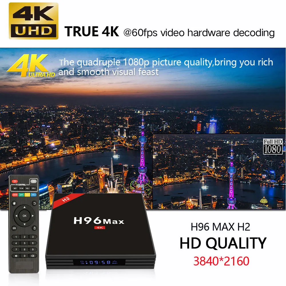 H96 MAX H2 Android 7,1 4g 64g Декодер каналов кабельного телевидения 4 k Ultra HD H.265 Смарт ТВ-бокс с USB 3,0 двойной Wifi 2,4/5,0g медиаплеер PK x96 мини