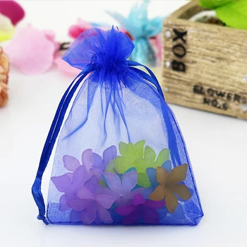 

Hot Sale 100pcs/lot Royal Blue Organza Bags 9x12cm Small Jewelry Charm Gifts Packiagng Bag Wedding Favors Candy Gift Bag Pouches