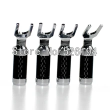 Free shiping 4pcs/lots King snake Speaker Cable Spade Plug Copper Rhodium Plated Carbon Fiber Terminal Connector