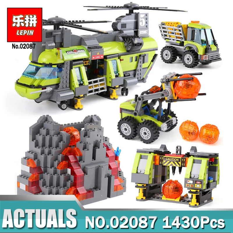 

Lepin 02087 New City Series 1430Pcs The Volcano Heavy-Lift Helicopter Set Compatible Legoing 60125 Building Bricks Kits Toys
