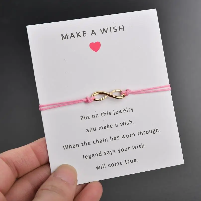 Новинка, регулируемый браслет Make A Wish card, простой, элегантный, 7 цветов, цепочка, золотой цвет, номер 8, женский браслет с подвеской