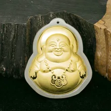Yu xin yuan Fine jewelry Hetian 24K gold jade inlay Jade Buddha necklace trendy charm pendant for lovers gifts