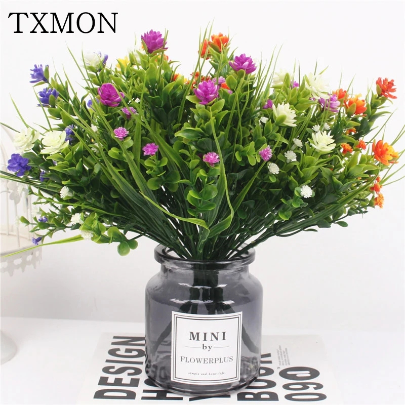 fleurs artificielles Искусственный цветок лотоса букет Пластик поддельные с яркой травы