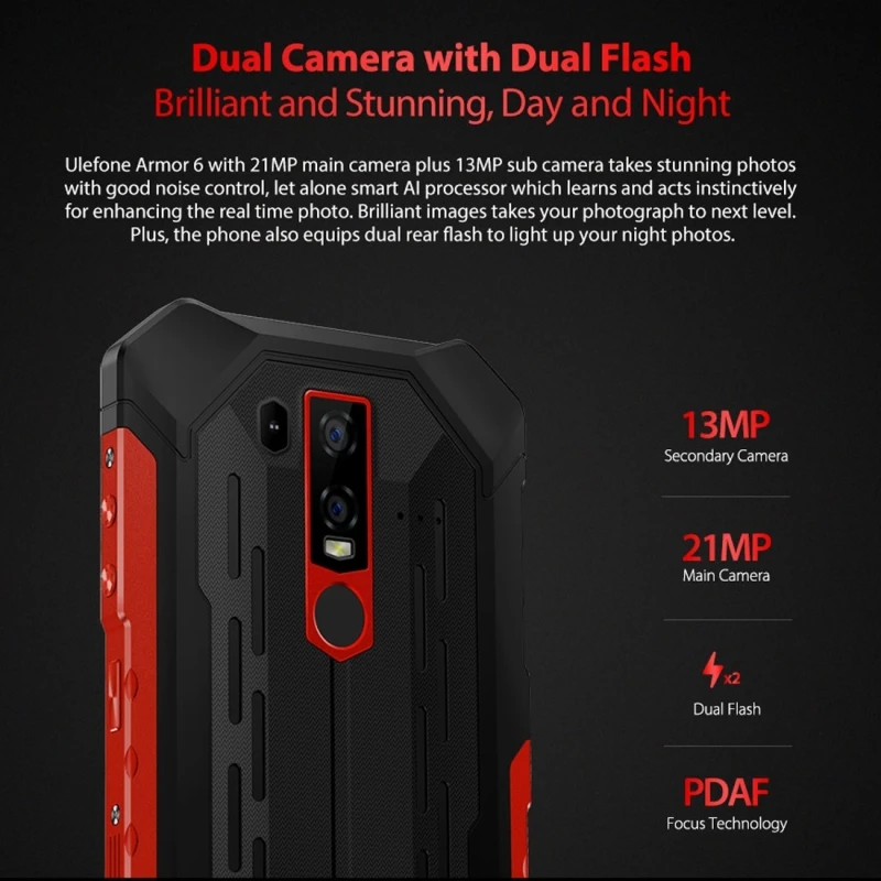 Ulefone Armor 6 прочный смартфон 6GB + 128GB 2 'ཌMP Android 8 1 Dual 4G MKT6771 Беспроводная зарядка NFC