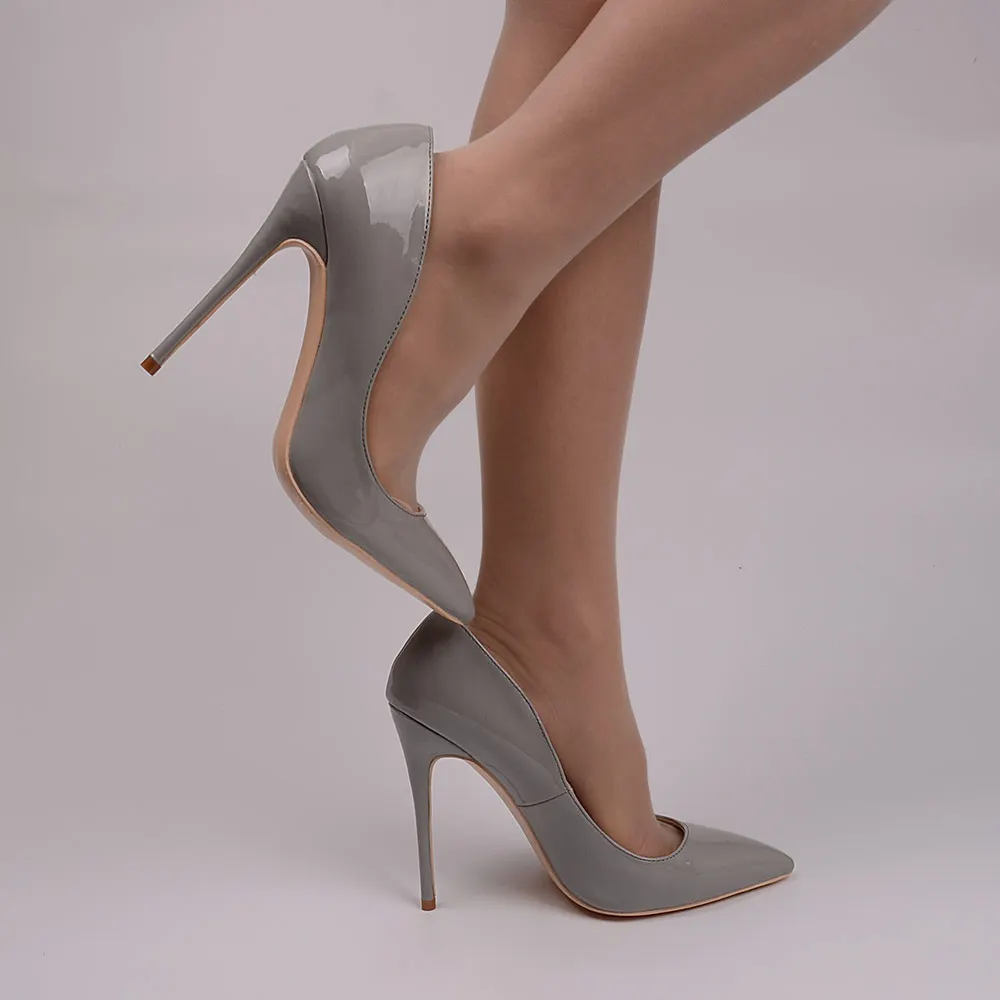 Veowalk/Брендовые женские туфли-лодочки в классическом стиле с острым носком на высоком каблуке из лакированной кожи; модные милые модельные туфли серого цвета