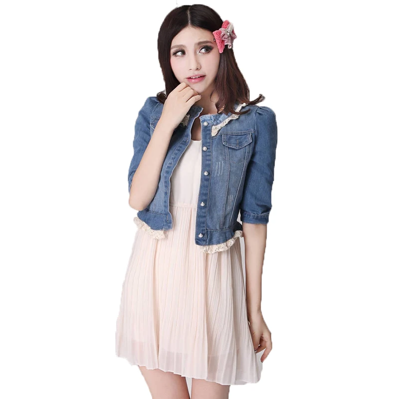 

Lace Crochet Denim Coat Ladies Water Wash Cowboy Jeans Jacket Women Classical Jackets Spring Summer Female Jacket Outwear Coat