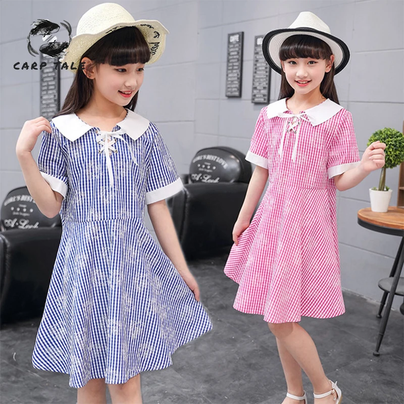 

Girls dress lapel girls princess dress plaid print stitching children's clothing 2019 New baby girl clothes Summer match