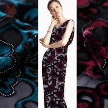 Элегантный синий красный цветочный выгорания вискоза Флокирование шелковая ткань для платья бронзового шелка tissu tecido stoffen SP4834