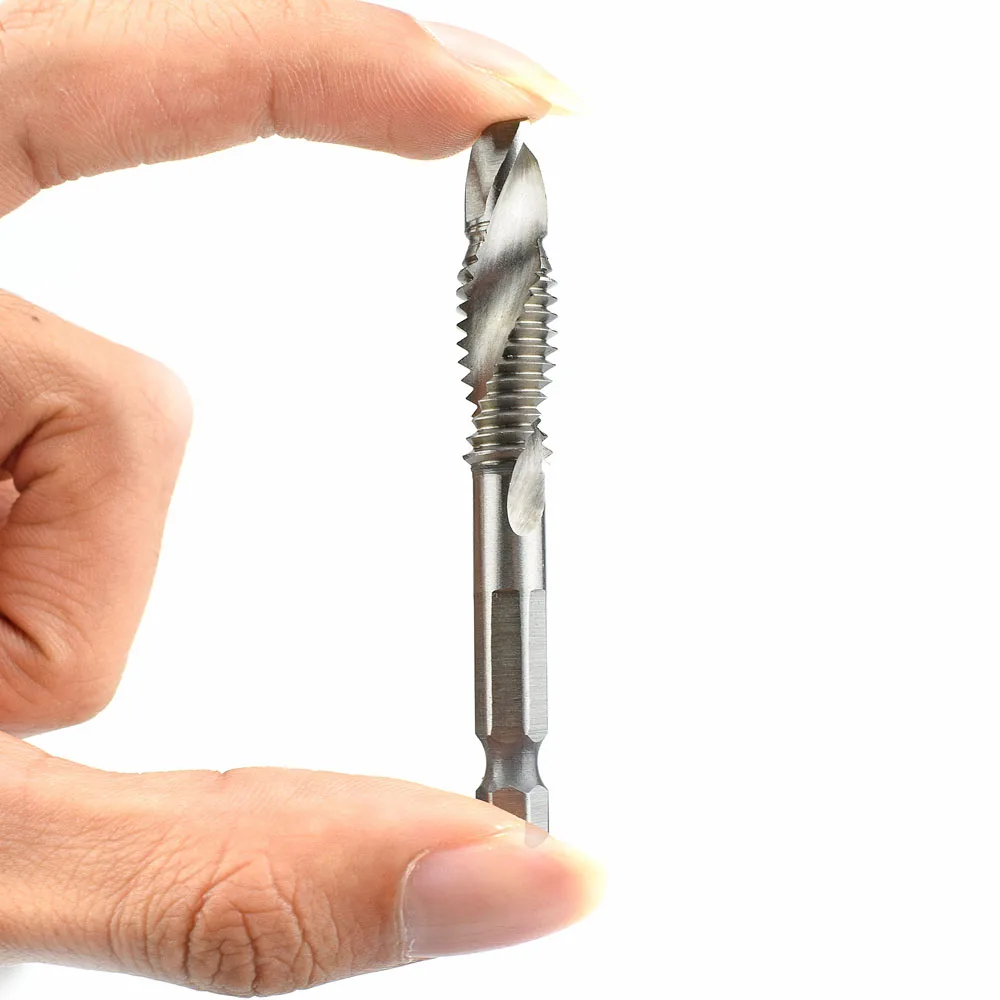 1/4'' Hex HSS High Speed Steel Thread Spiral Screw  M3 M4 M5 M6 M8 M10 Metric Composite Tap Drill Bit Tap 6pcs/set