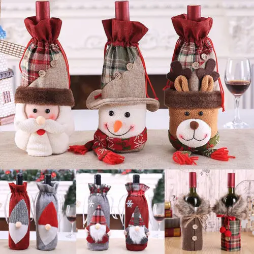 

Wine Bottle Christmas Cover Santa Snowman Party Ornament Decor Table Xmas UK