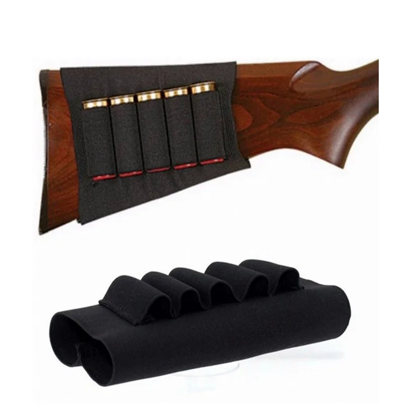 

Outdoor Black CS Rifle Hunting Tactical 5 Butt Cartridges Stock Shell 12 / 20GA Holder Elastic Fabric Ammo Carrier Pouches