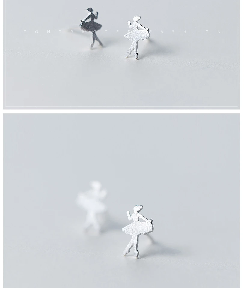 Exquisite 100% 925 Sterling Silver Fashion Cute Tiny Ballet Dancer Stud Earrings For Women School Girls Daughter's Kids Gift (4)