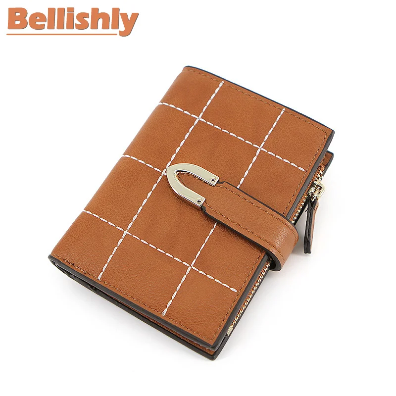 

Bellishly women wallets party Fashion Small Female Purse short purse Lady stripe grid Snap Fastener Zipper Clutch Vintage Wallet