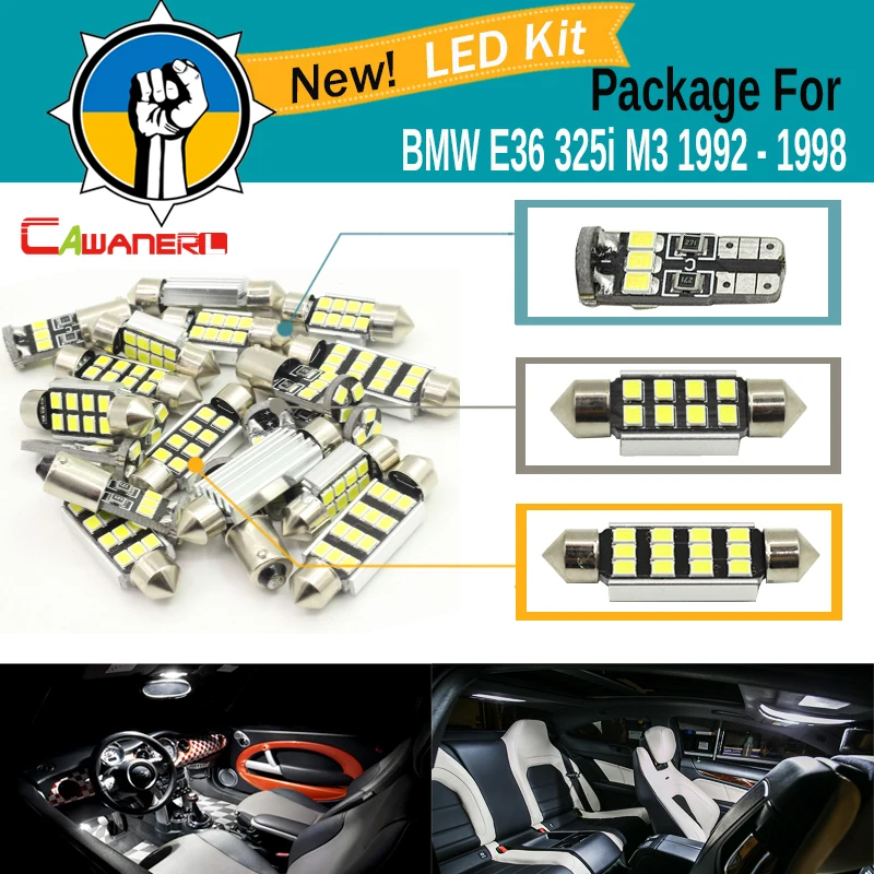 

Cawanerl Car 2835 SMD Interior Dome Map Trunk License Plate Light Canbus LED Kit Package White For BMW E36 325i M3 1992-1998