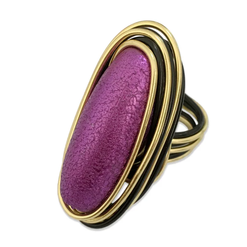 MANILAI, богемный стиль, ручная работа, металлическая проволока, фиолетовый акрил, большие кольца для женщин, массивные ювелирные изделия, модные кольца на палец, винтажные аксессуары - Цвет основного камня: Purple