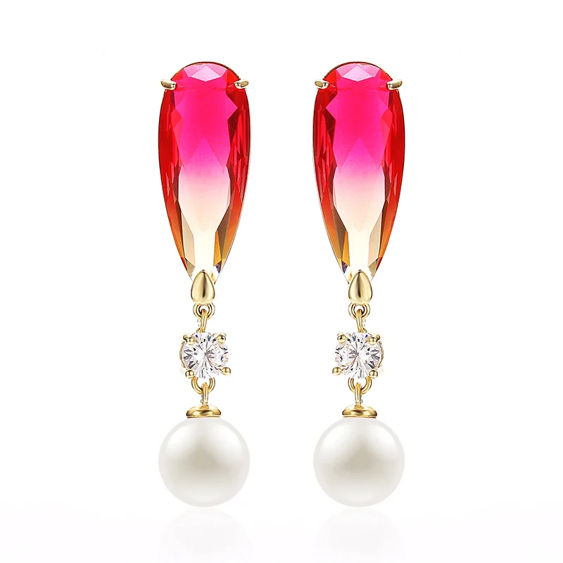 

Large Water Drop Shape Drop Earring Zircon With Imitation Pearl Earrings French Romantic Mother's Day Gifts XIUMEIYIZU New