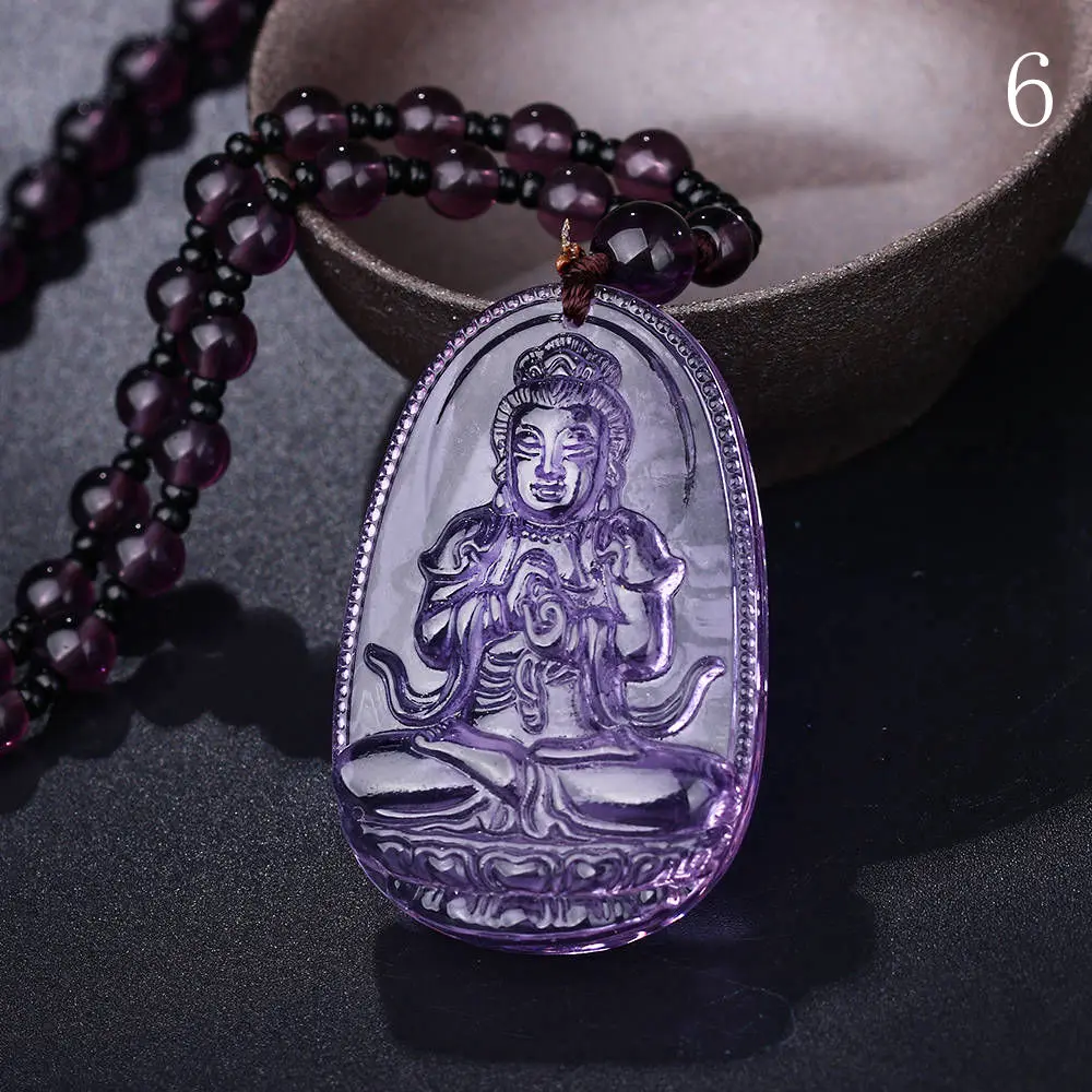 Yumten Аметист ожерелье натуральный камень Кулон Будда Страж из бисера цепь подарок на удачу Кристалл Резные ювелирные изделия для женщин мужчин Готический лиса