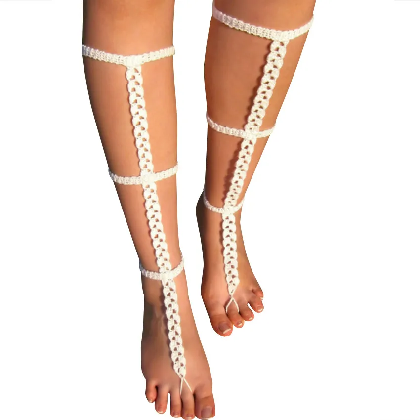 Meetcute/Новинка; уникальный дизайн для женщин; пляжные свадебные ювелирные сандалии в богемном стиле; Хлопковые вязаные ножные браслеты с плетеной тесьмой