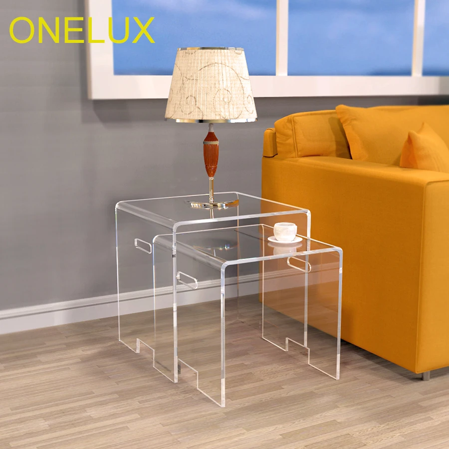 Sets Of 2 Waterfall Acrylic Nesting Side Sofa Table, Lucite Occasional Riser Small Tea Tables Sets Of 2 Waterfall Acrylic Nesting Side Sofa Table, Lucite Occasional Riser Small Tea Tables
