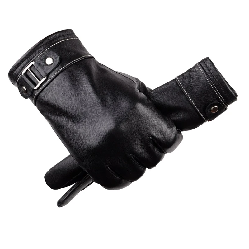 Joolscana кожаные перчатки мужские перчатки из натуральной овчины черные перчатки очень хорошего качества теплые варежки - Цвет: BLACK