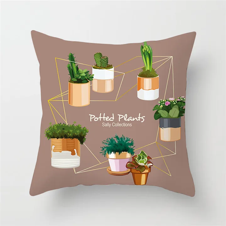 Fuwatacchi Green Cactus Cushion Cover Tropical Plant Pillow Cover for Home Chair Sofa Decorative Pillows Birds Pillowcases - Цвет: PC02938