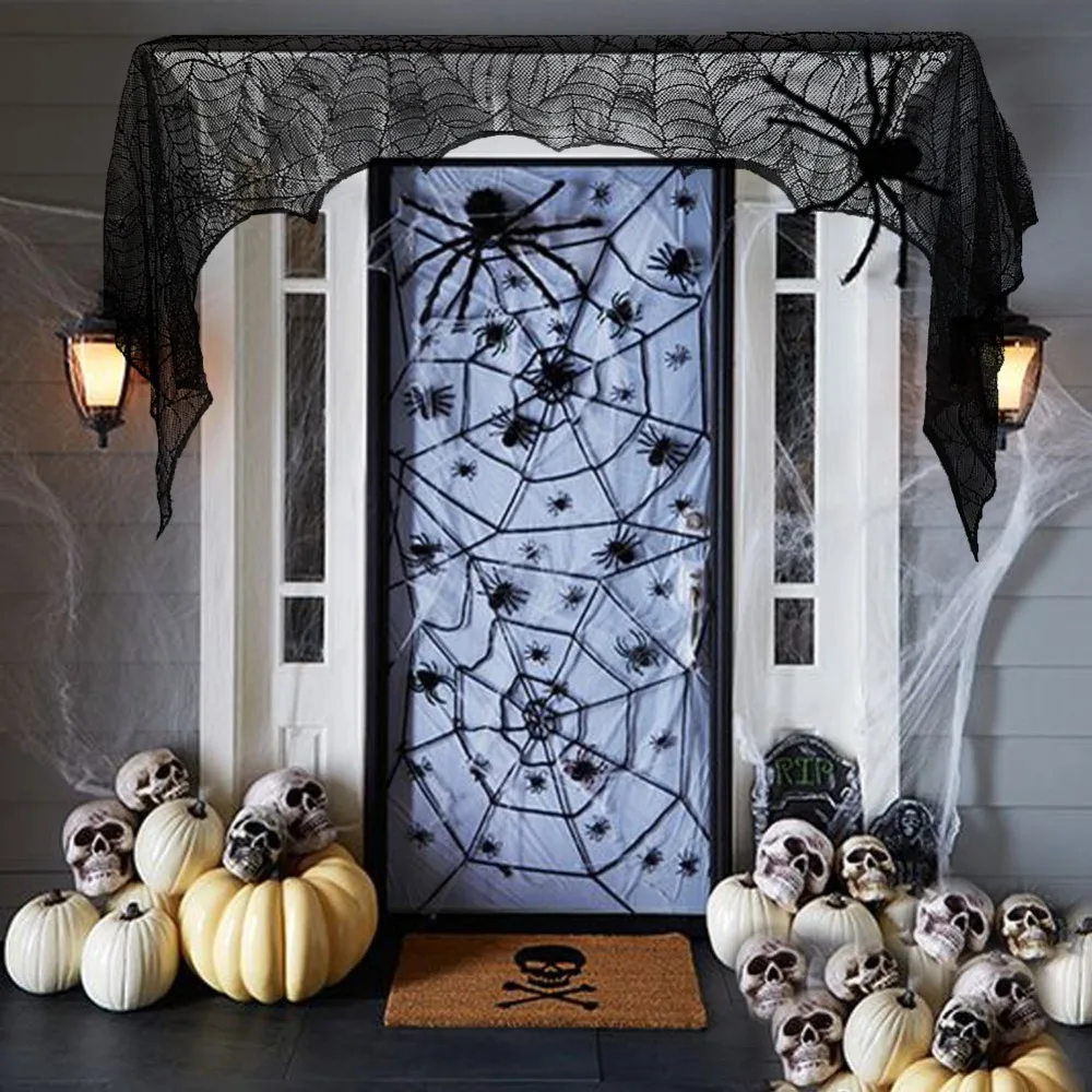 black spider fireplace mantel scarf halloween decorations for home horror halloween decoration party supplies 18890cm - Halloween Fireplace black spider fireplace mantel scarf halloween decorations for home horror halloween decoration party supplies 18890cm - Halloween Fireplace