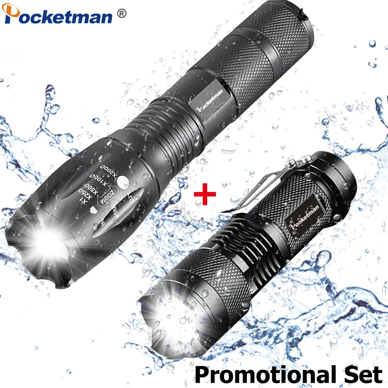

LED Flashlight Set XML-T6 Tactical Flashlight+Q5 Mini Torch Waterproof Flashlight Zoomable Torch Easy Carry Lanterna for Cycling
