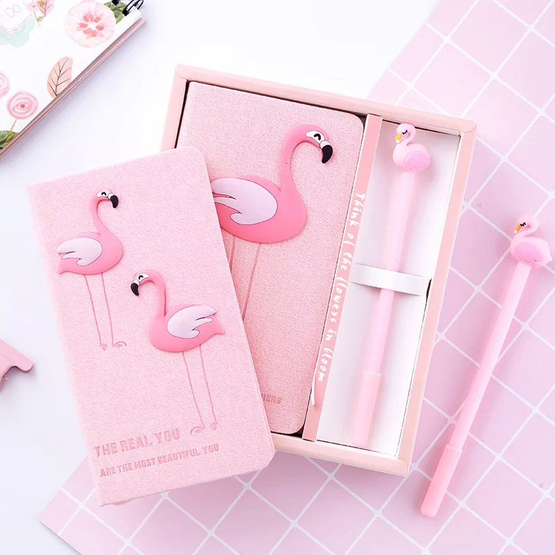 

Pink Girl Series Flamingo Book Set Cute Simple Kawaii Notebook Stationery Thicken Notepad
