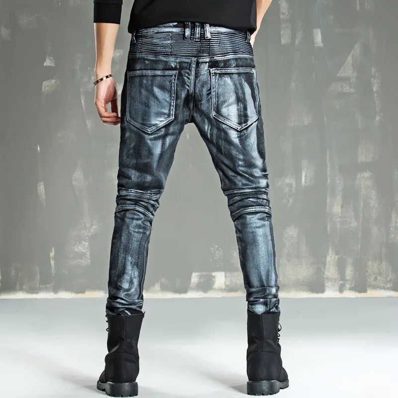 Moto Jeans 2019 Men Skinny Jeans Men Runway Slim Racer Biker Stretch Hiphop Jeans For Men Denim Pants Trousers Robin Jeans Homme