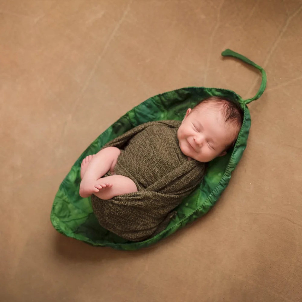 D&J New Big Green Leaves Posing Blanket Newborn Baby Photography Props Soft Basket Filler Background Photo Shoot Accessories photo shoot accessories stretch double sided wrap photography prop blanket newborn baby basket filler fabric background backdrop