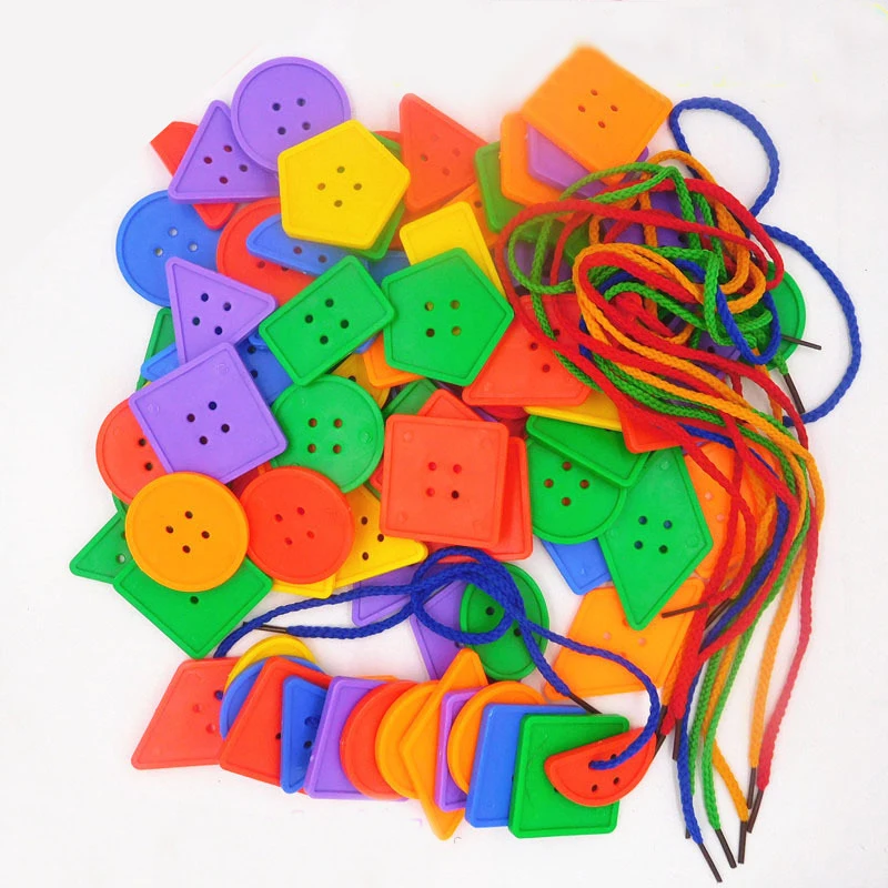 

Educational Toys Motor Skill Training Toys Shape Color Link DIY Set Montessori Early Learning Buttons Ropes Children Lacing Toys