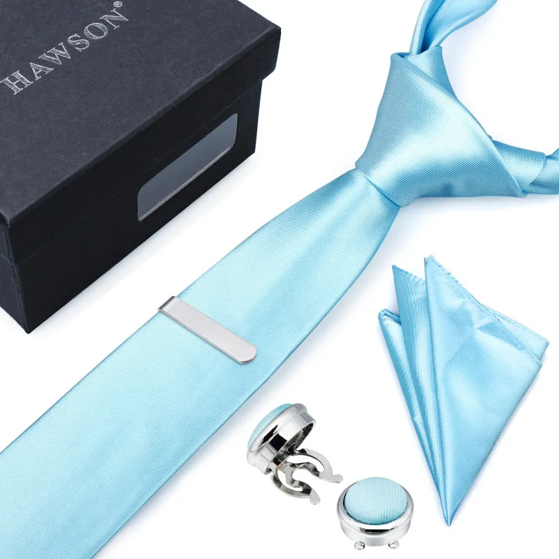 HAWSON Azure галстук и карманный квадратный комплект с клипса на пиджак запонки на пуговицах для мужчин рубашка