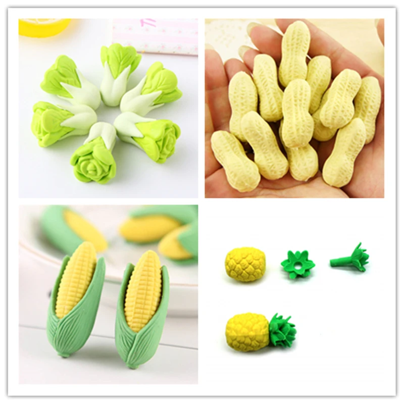 

2pcs/lot Vegetables cabbage Pineapple Corn Peanut Pencils Eraser Rubber For Kids Gifts Non-toxic Safe material children gift