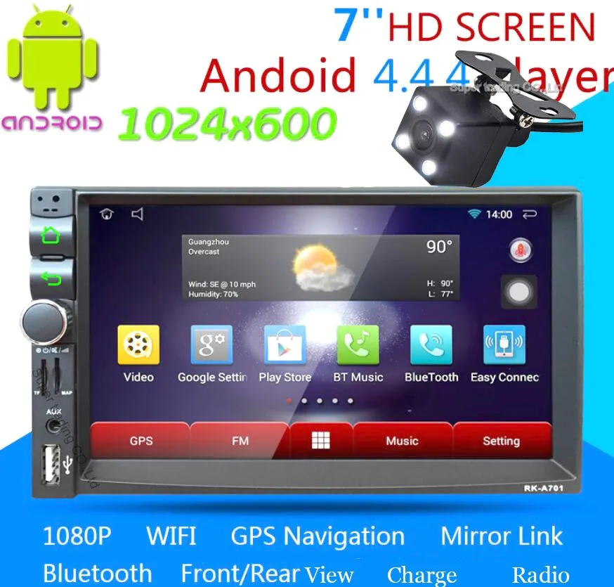  7" 2 din android car radio 1024*600 4.4 Car Tap PC Tablet 2Din GPS Navigation Steering-Wheel BT Stereo Audio Player(No DVD) 