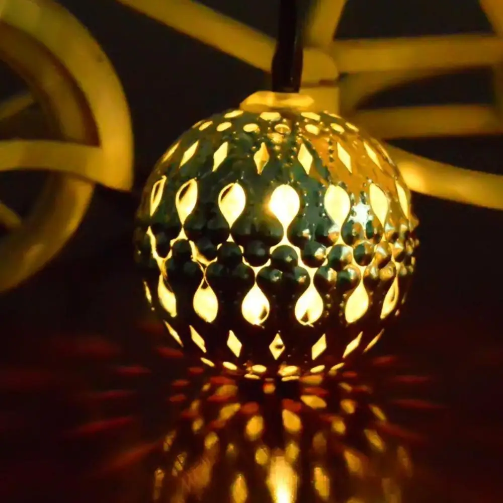 US $13.78 Outdoor Solar LED Patio Lights Moroccan Ball Lantern Fairy Light Chain Waterproof String Lights Golden Silver Garden Lamp Ball
