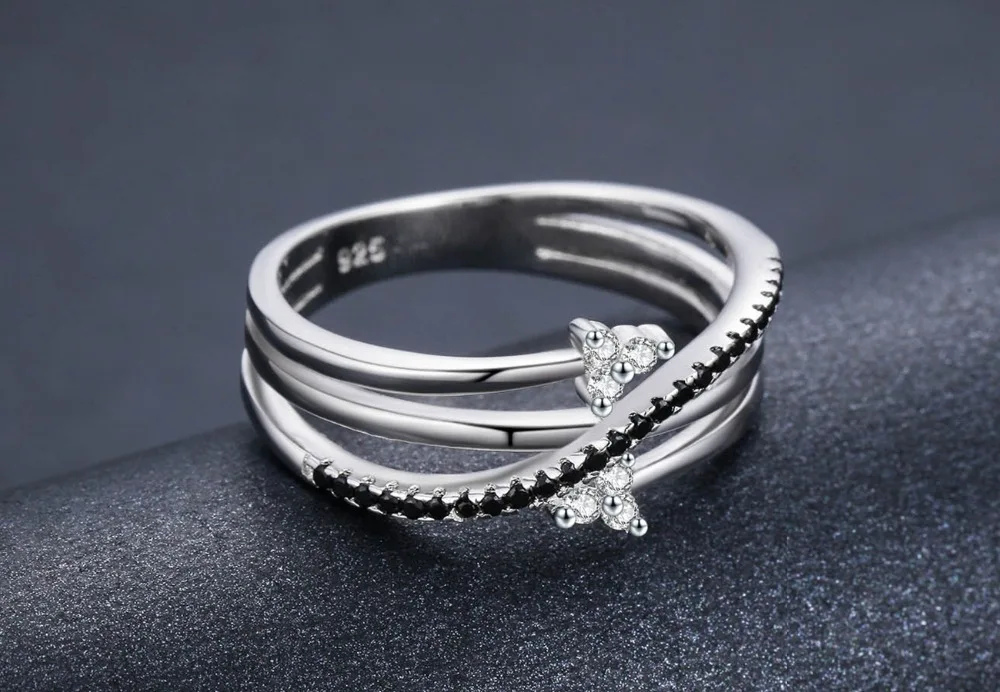 [BLACK AWN] Hyperbole 3g 925 пробы серебряные ювелирные украшения Bague Row черная шпинель лист обручальное кольцо для женщин G005
