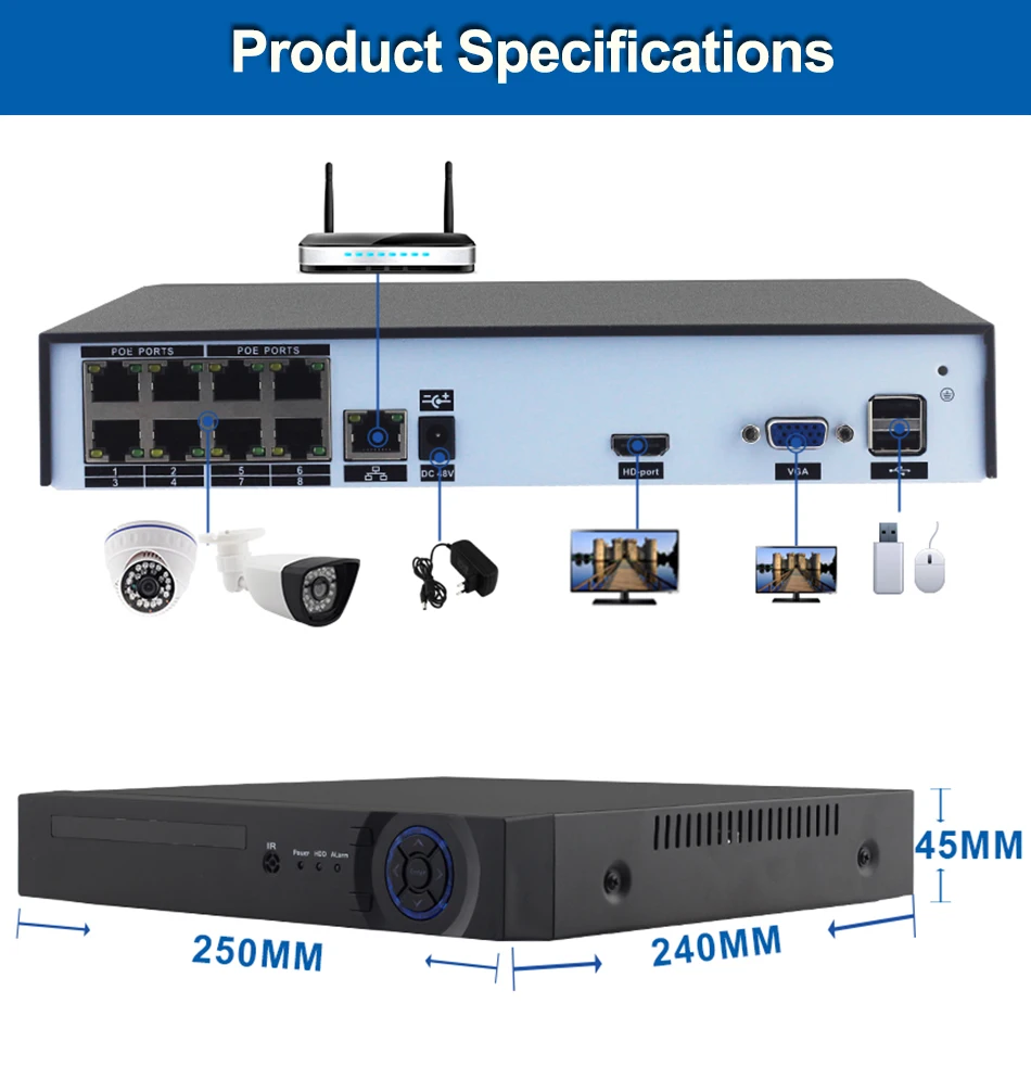 Smcctv 8CH POE NVR Onvif H.264 видео рекордер сетевой NVR система безопасности для 720 P/960 P/1080 P IP камера Xmeye P2P облачный NVR