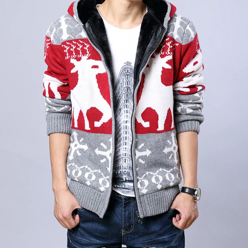 

Christmas Sweater Men Cardigan Men Long Sleeve Homme Thick Hooded 2018 Winter Fashion Casual Men's Sweaters Sueter Hombre