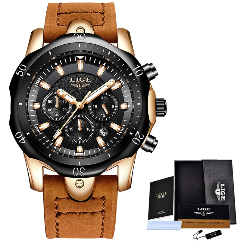 Часы relojes hombre 2018 LIGE мужские топовые Роскошные кварцевые повседневные кожаные