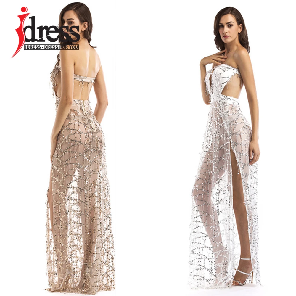 Роскошное Сексуальное Женское Платье IDress без бретелек с блестками длинное