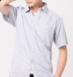 Летняя хлопковая рубашка с короткими рукавами для молодых мужчин; чистый цвет; удобные и удобные льняные рубашки для отдыха с короткими рукавами - Цвет: 1