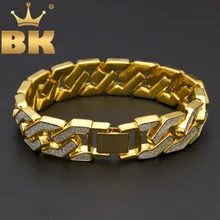 Очарование пескоструйная обработка браслет кубинская цепь золотистого и серебристого цветов; цвет камня в стиле "хип-хоп" Для мужчин Bling 8,5 ''браслеты, бижутерия подарки оптом