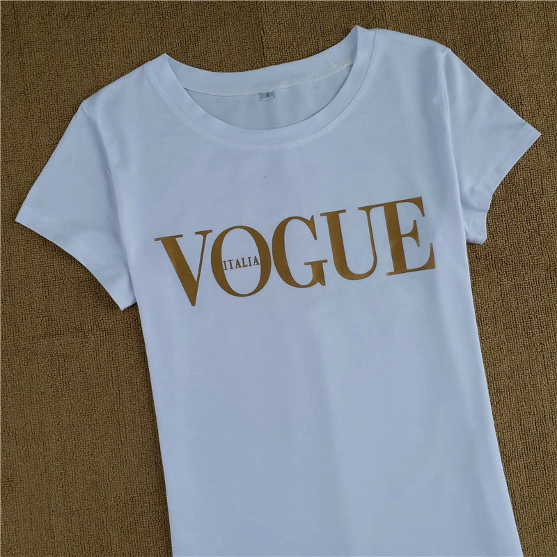 

T-Shirts For Women Wild European And American Style Women's Short-Sleeved T-Shirt Gold Letter Printed Round Neck Shirt