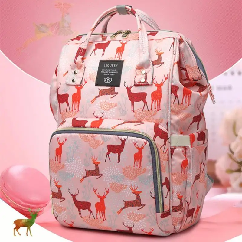 LEQUEEN Fshion Mummy Bag Cute Deer Print Diaper Bags Maternity Large