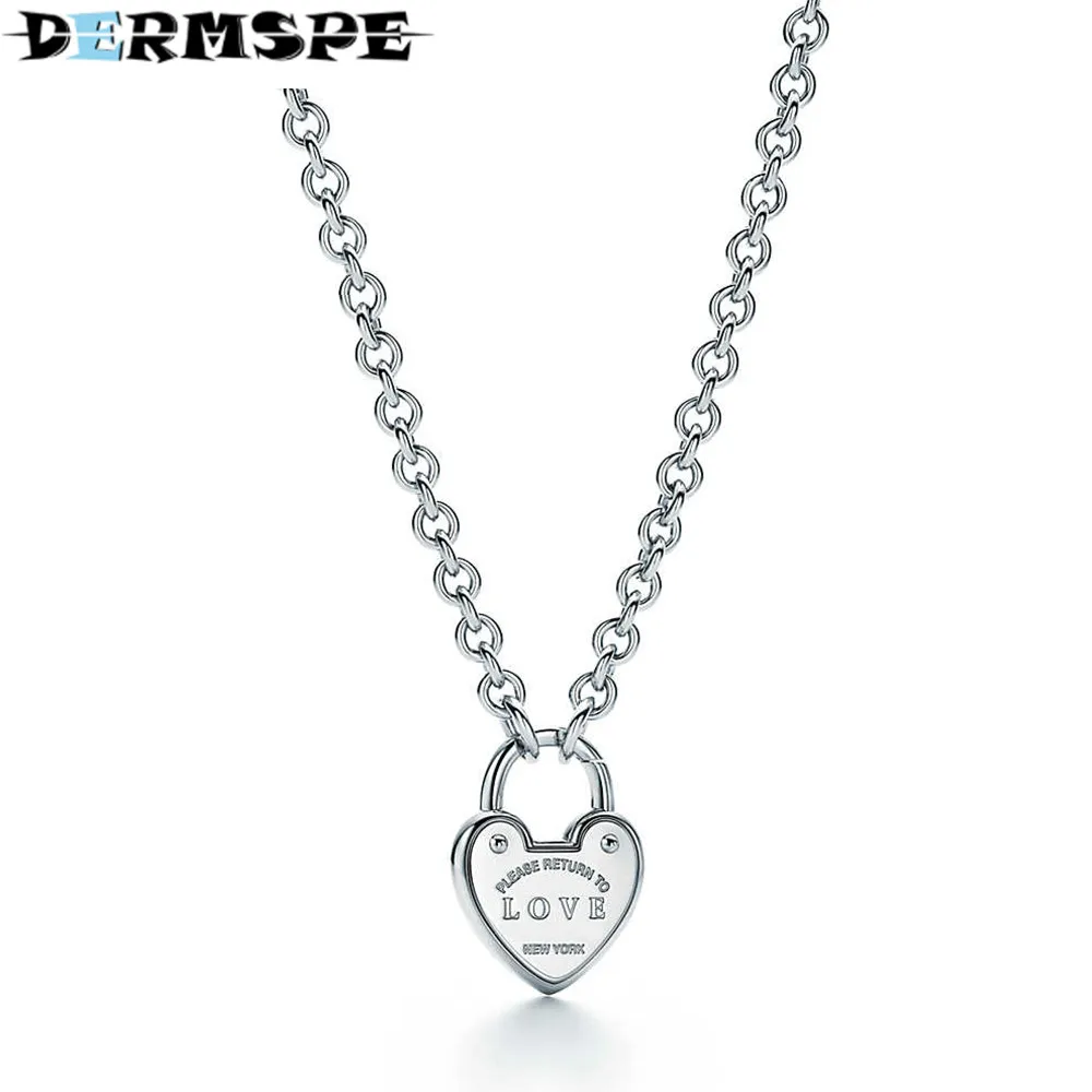 

DERMSPE TIFF 925 Sterling Silver Heart-shaped Pendant Necklace DIY Women's Elegant Clavicle Chain Jewelry Birthday Gift