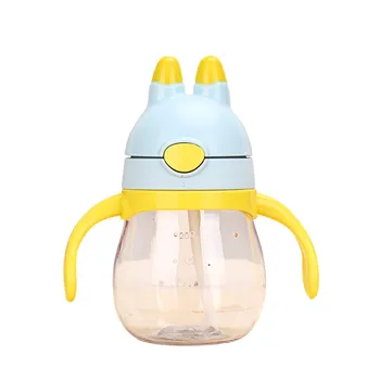 

Baby Cups 200ml Rabbit Head Feeding Bottle Width Mouth Adjust Water Cup Hand Sling Holder Shatter Milk Bottles