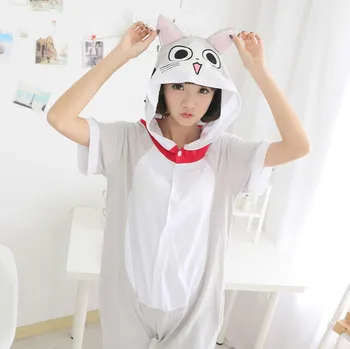 

Cotton Kigurumi Cheese Cat Women's Summer Jumpsuit Cartoon Pattern Sleepwear Pijama De Animales Para Adultos One Piece Pajamas