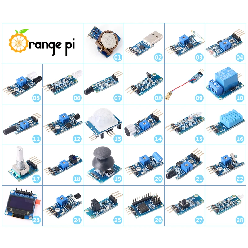 28 шт./лот оранжевый Pi набор RTC USB для ttl модуль обхода препятствий(посылка 28 видов модуля